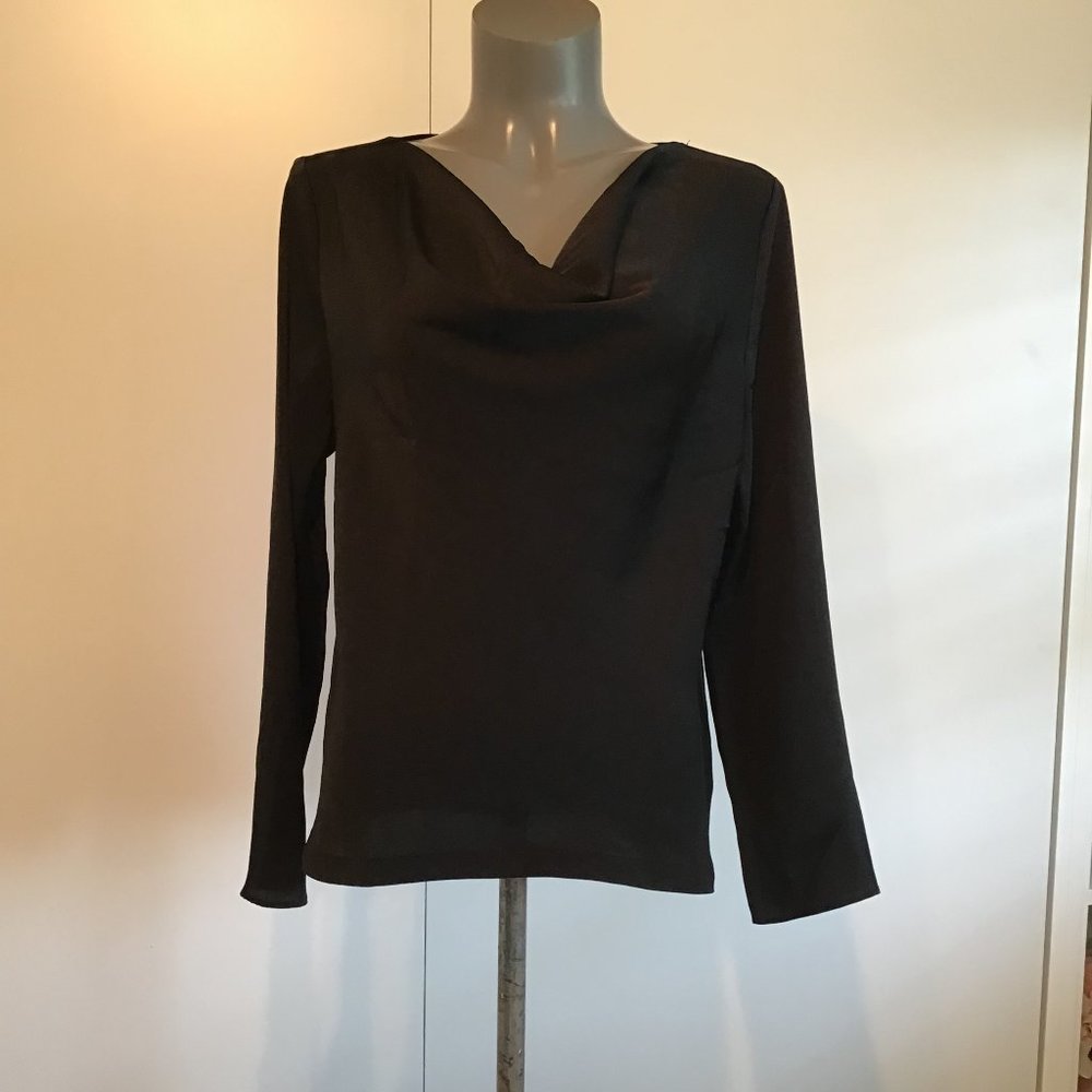 MOTF Black Long Sleeve Draped Neck Blouse